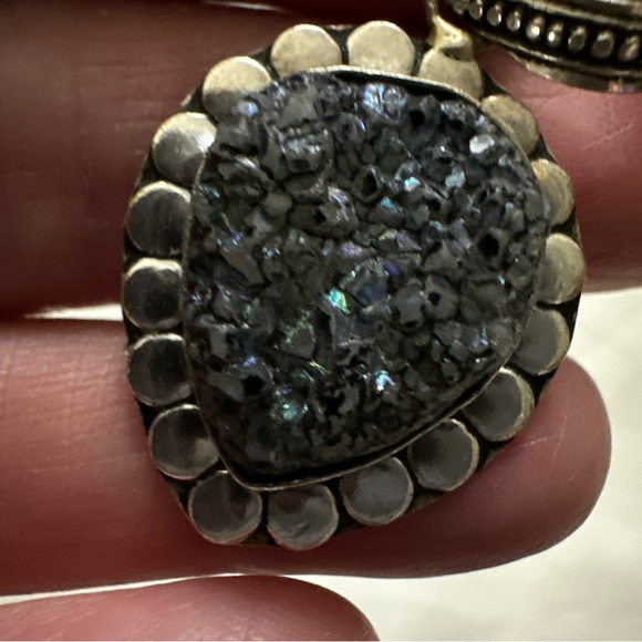 Natural Titanium Druzy 925 Solid Genuine .925 Sterling Silver Pendant GORGEOUS! - Picture 3 of 6